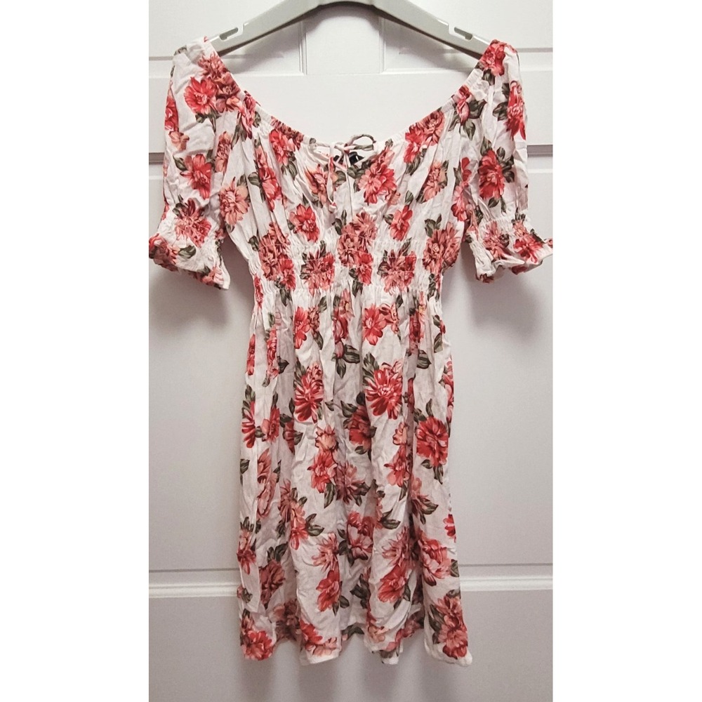 Ambiance Women's 100% Rayon Crinkle Floral Off Shoulder Mini Dress - Small